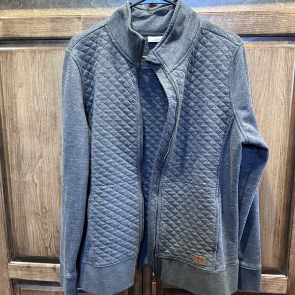 LL Bean‎ Quilted Sweatshirt Full Zip Grey Women’s Cardigan Size P Large - Picture 9 of 9